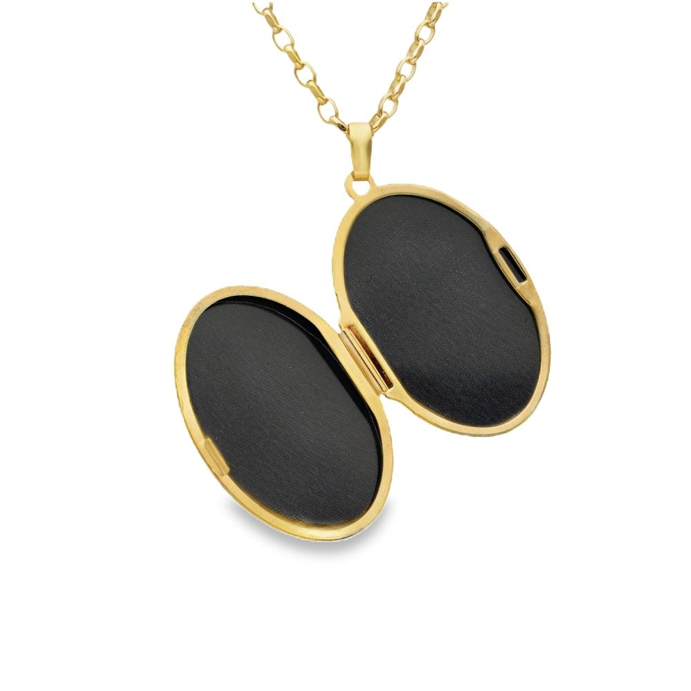 9ct Yellow Gold Patterned Edge Oval Locket & Chain - 8.9g