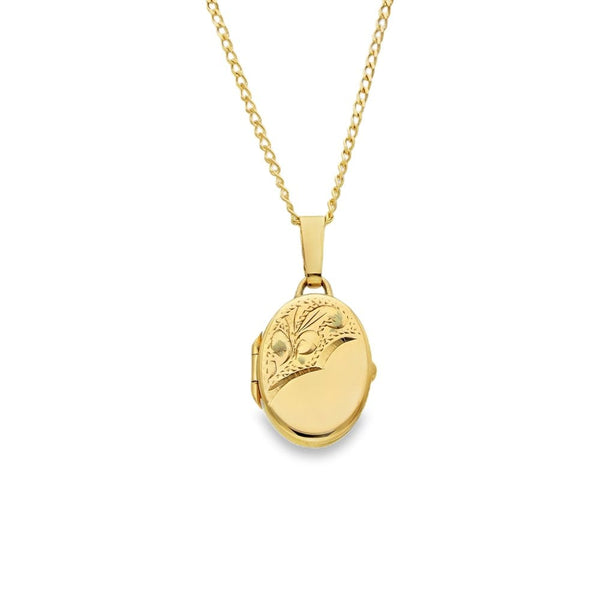 9ct Yellow Gold Oval Feather Locket & Chain - 12x17x3mm - 3.4g