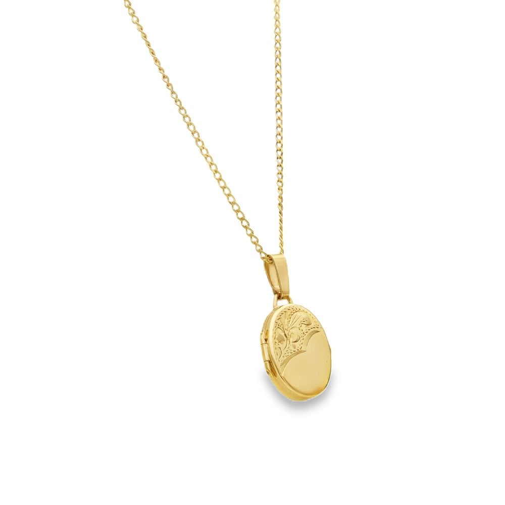 9ct Yellow Gold Oval Feather Locket & Chain - 12x17x3mm - 3.4g