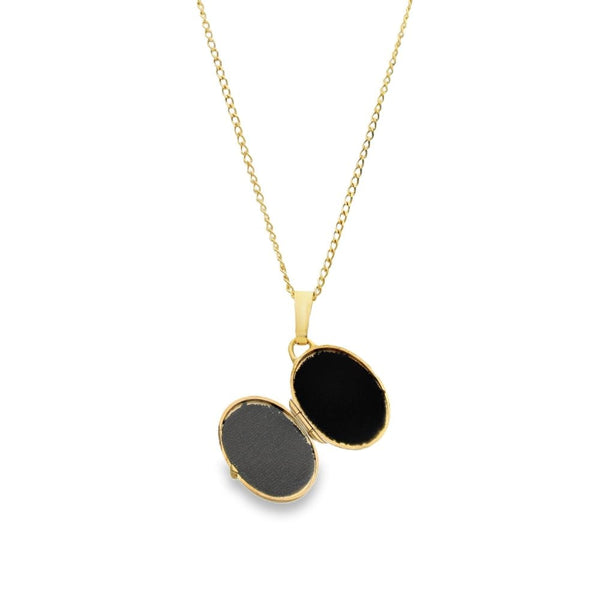 9ct Yellow Gold Oval Feather Locket & Chain - 12x17x3mm - 3.4g