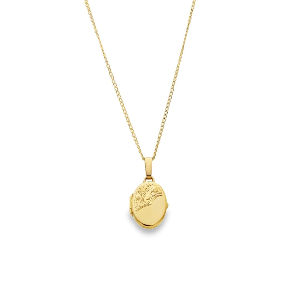9ct Yellow Gold Oval Feather Locket & Chain - 12x17x3mm - 3.4g