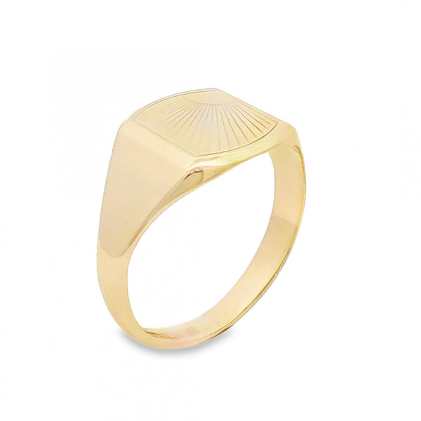 9ct Yellow Gold Sunburst Signet Ring - Size T - 13mm