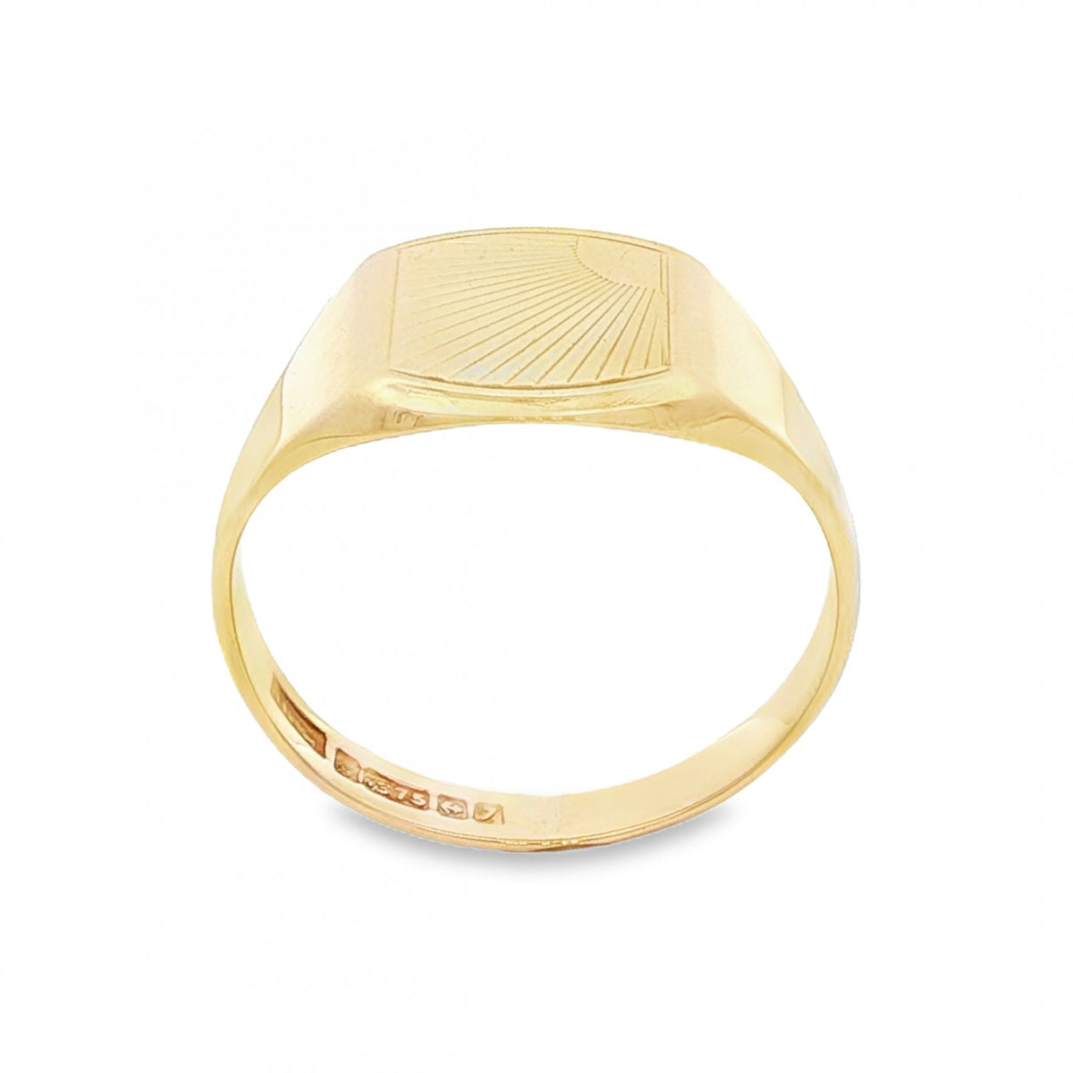 9ct Yellow Gold Sunburst Signet Ring - Size T - 13mm
