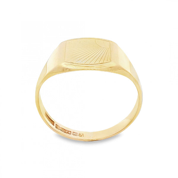 9ct Yellow Gold Sunburst Signet Ring - Size T - 13mm