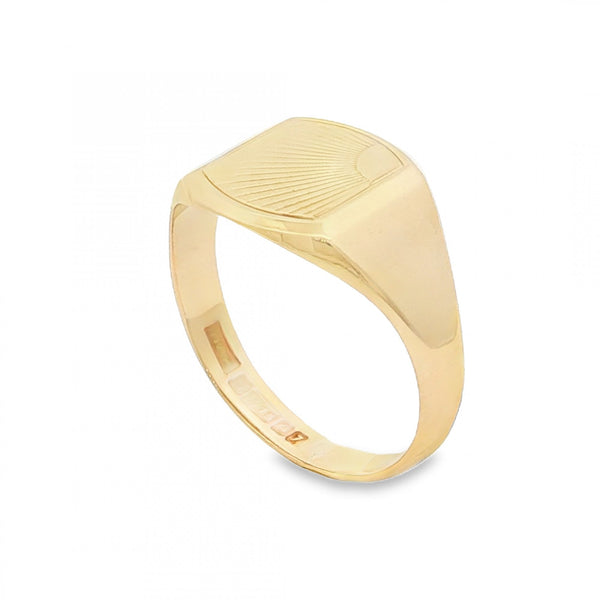 9ct Yellow Gold Sunburst Signet Ring - Size T - 13mm