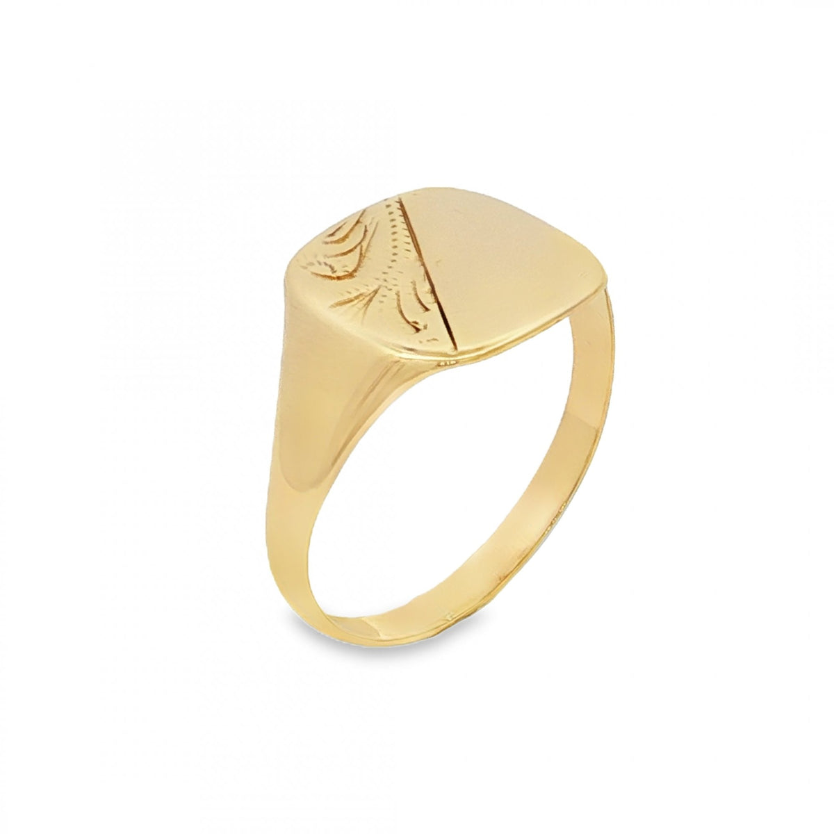 9ct Yellow Gold Half-Feather Signet Ring - Size Q - 12mm