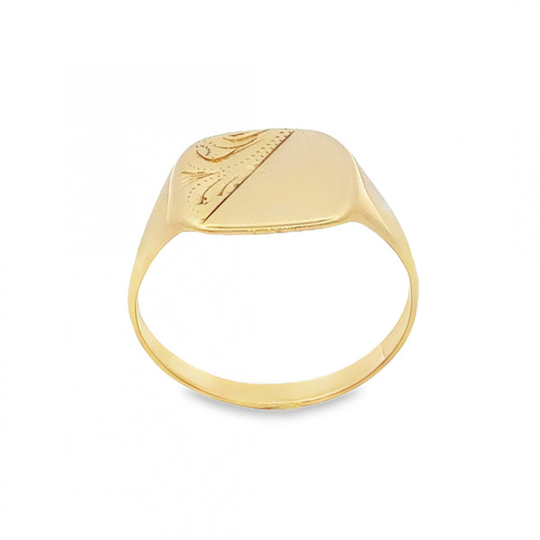 9ct Yellow Gold Half-Feather Signet Ring - Size Q - 12mm