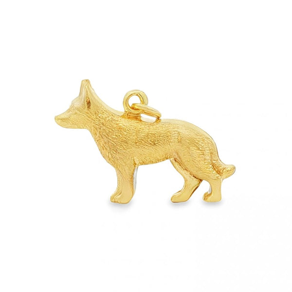 9ct Yellow Gold Wolf Charm - 28x29x7mm - 2.2g