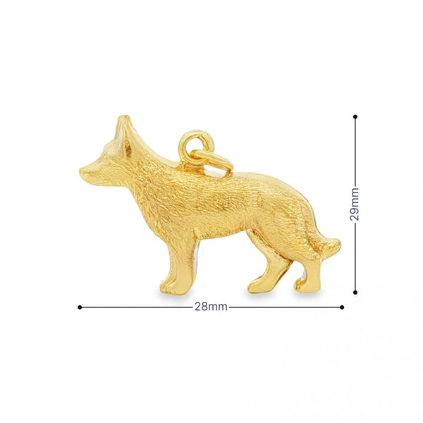 9ct Yellow Gold Wolf Charm - 28x29x7mm - 2.2g