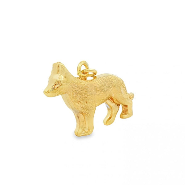9ct Yellow Gold Wolf Charm - 28x29x7mm - 2.2g