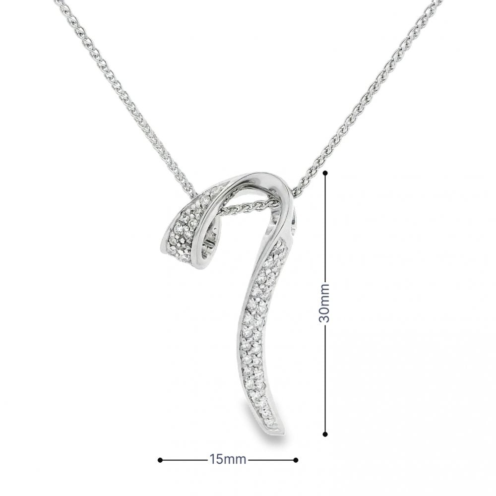 18ct White Gold Diamond Ribbon Pendant & Necklace - 20" - 0.50ct