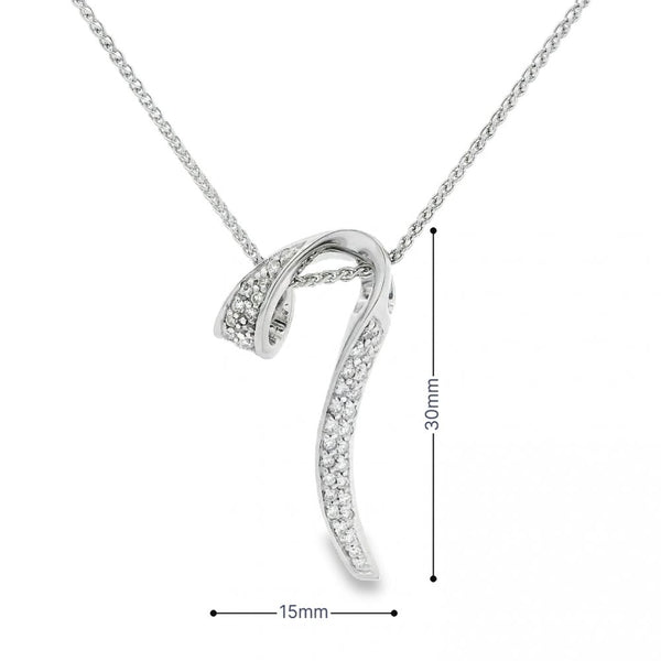 18ct White Gold Diamond Ribbon Pendant & Necklace - 20" - 0.50ct