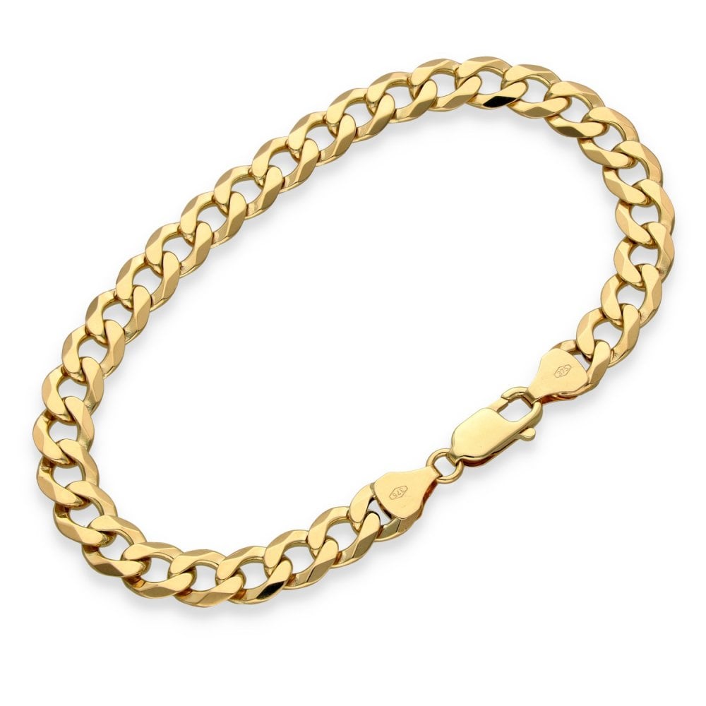 9ct Yellow Gold Flat Curb Bracelet - 8" - 15.4g