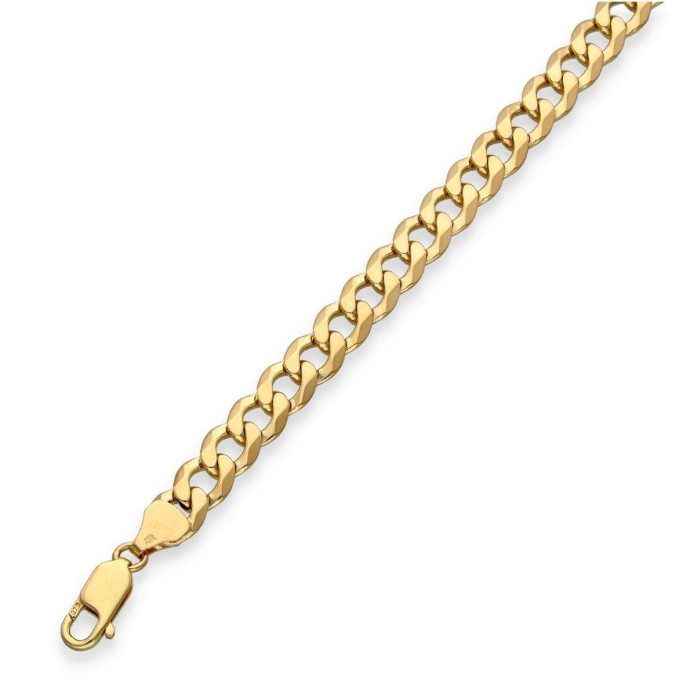 9ct Yellow Gold Flat Curb Bracelet - 8" - 15.4g