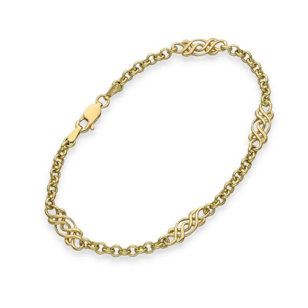 9ct Yellow Gold Belcher & Celtic Bracelet - 7" - 4.5g