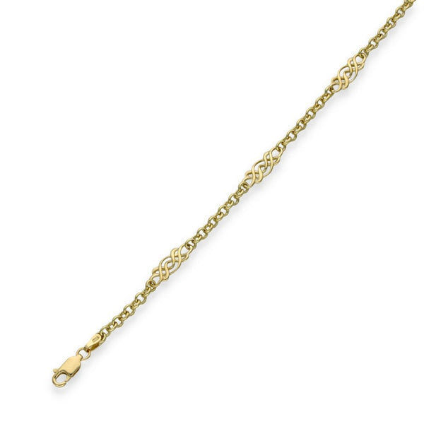 9ct Yellow Gold Belcher & Celtic Bracelet - 7" - 4.5g