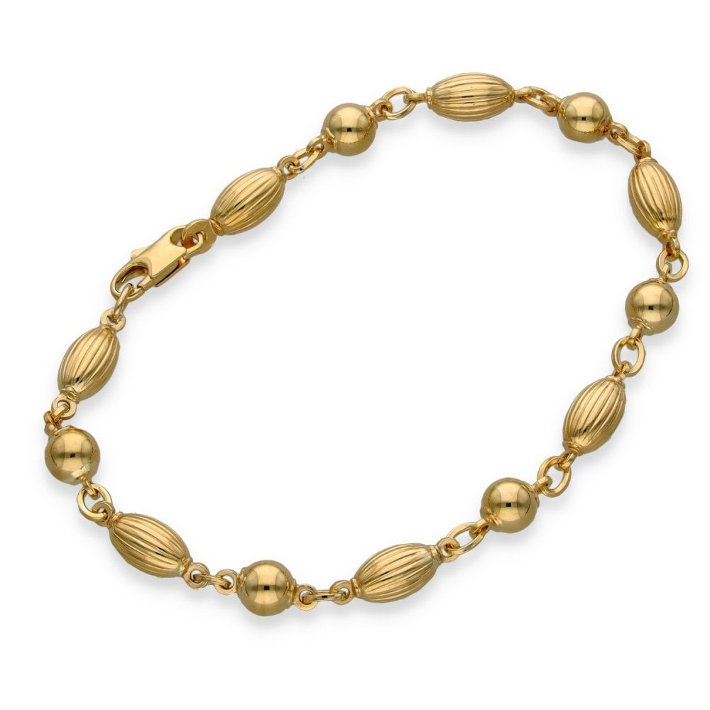 9ct Yellow Gold Ball & Oval-Link Bracelet - 7.5" - 6.5g