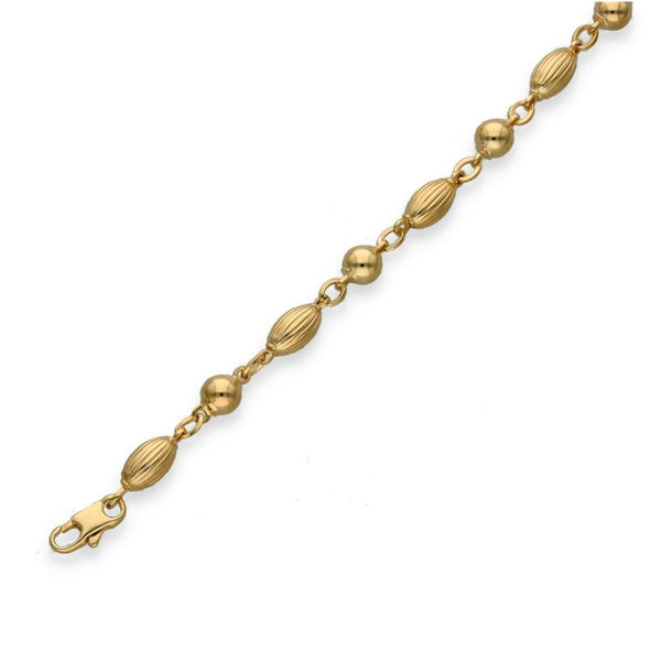 9ct Yellow Gold Ball & Oval-Link Bracelet - 7.5" - 6.5g