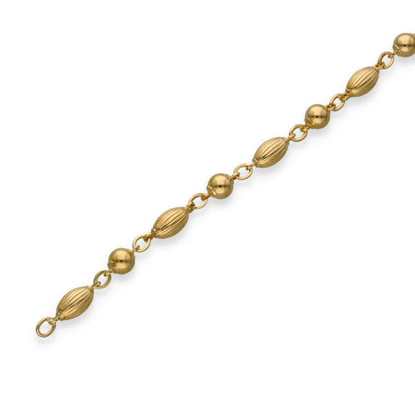 9ct Yellow Gold Ball & Oval-Link Bracelet - 7.5" - 6.5g