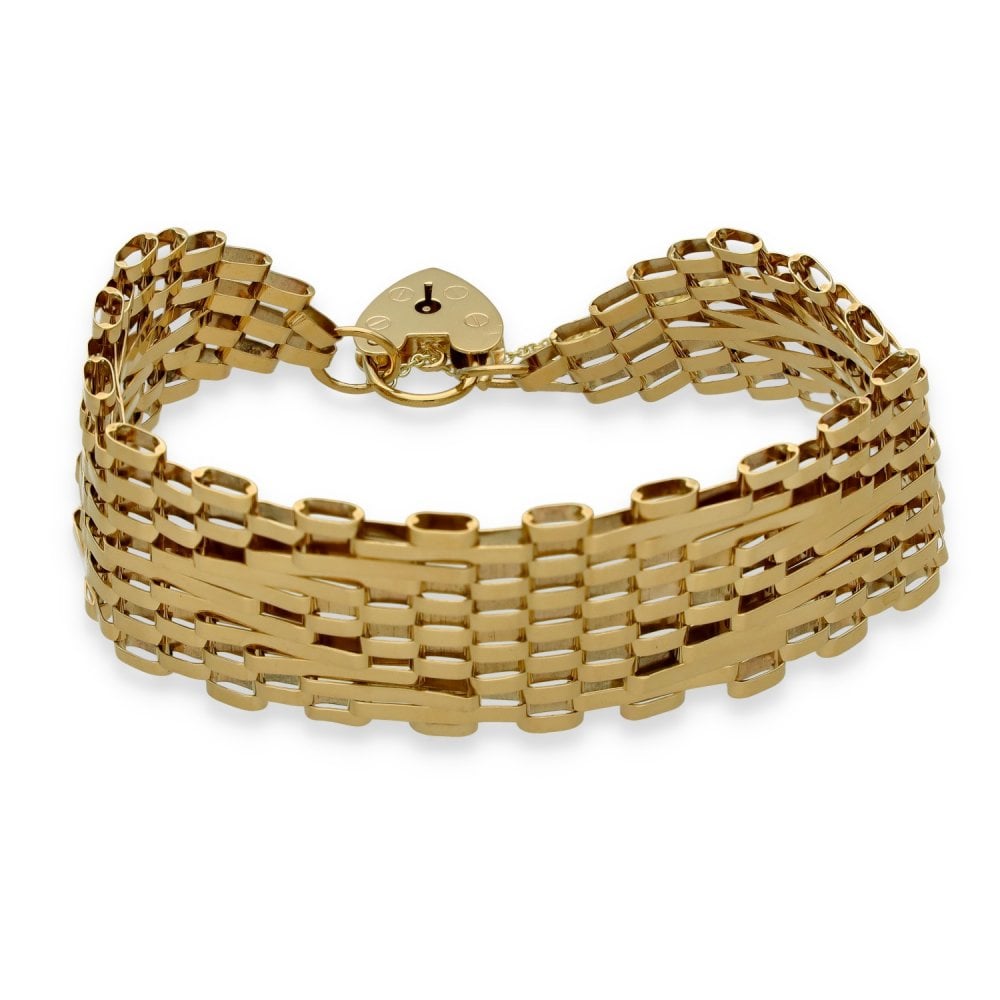 9ct Yellow Gold Arrow Gate Bracelet - 7" - 17.6g