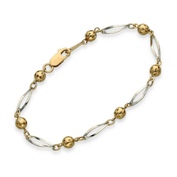 9ct Yellow & White Gold Ball & Hoop Bracelet - 7.5" - 2.7g
