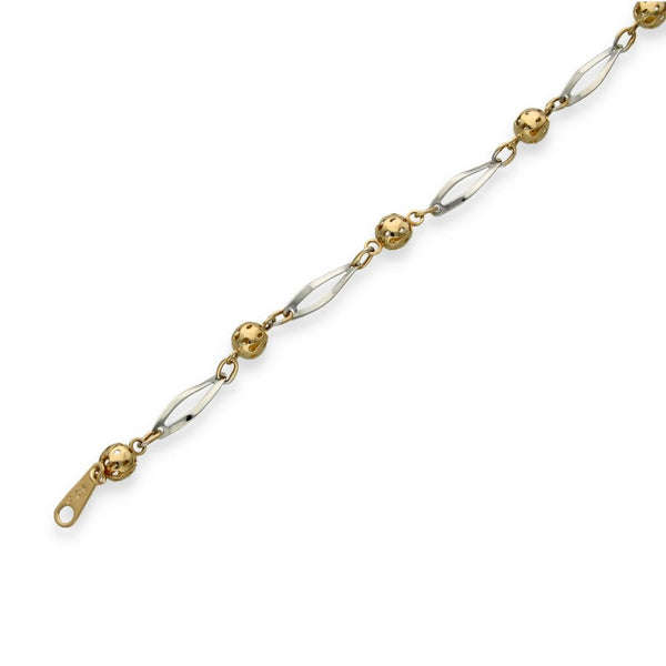 9ct Yellow & White Gold Ball & Hoop Bracelet - 7.5" - 2.7g