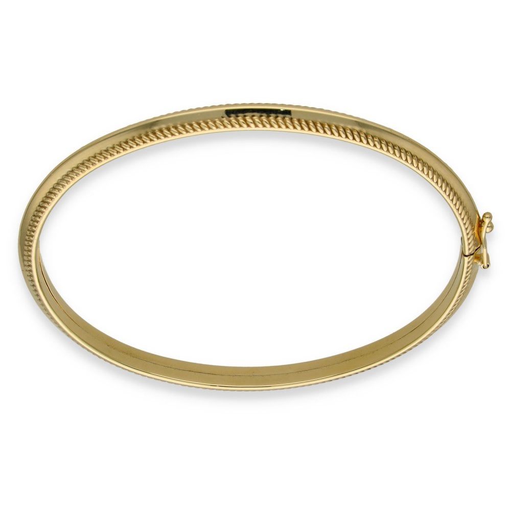 9ct Yellow Gold Patterned Hollow Bangle - 17.5cm - 4.5g