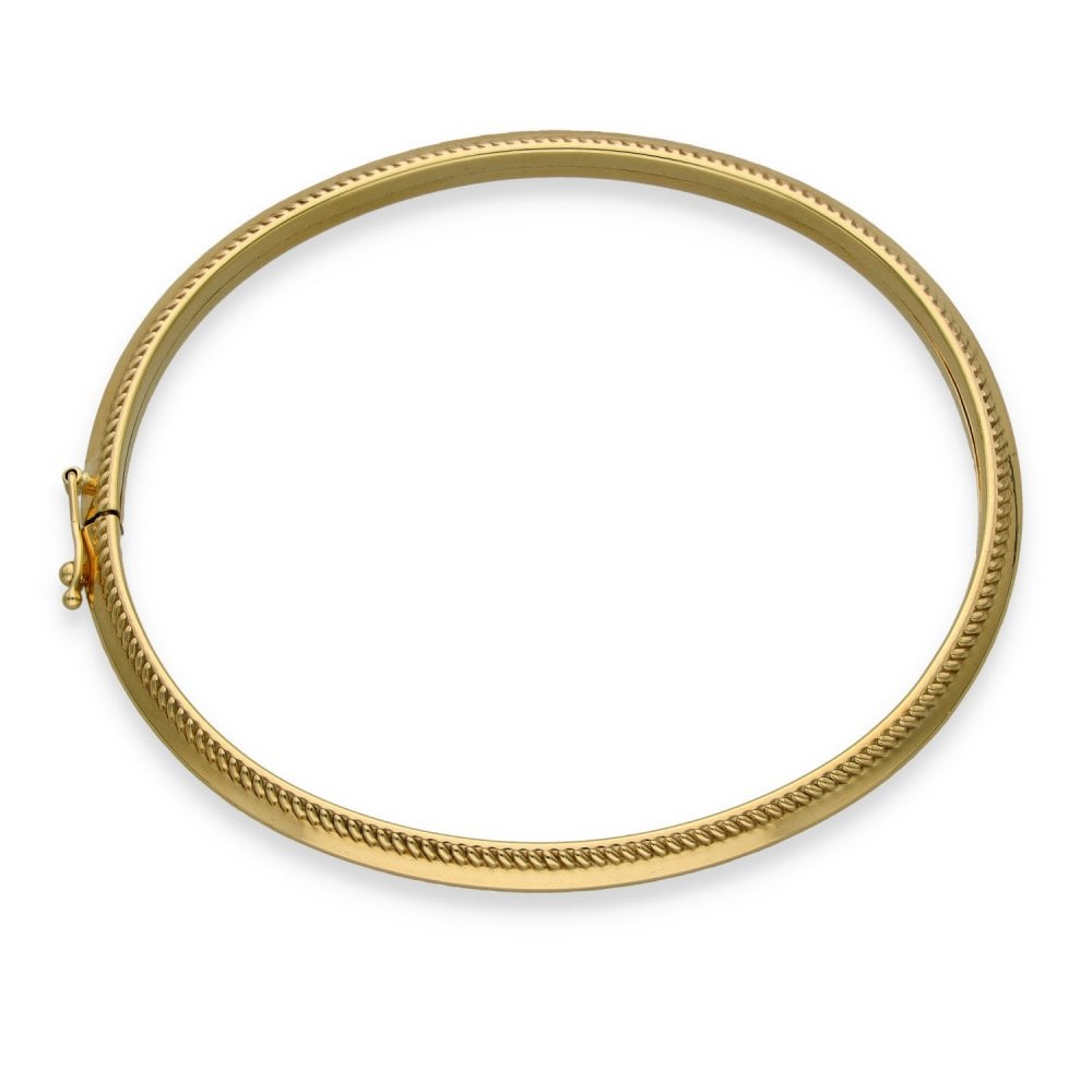 9ct Yellow Gold Patterned Hollow Bangle - 17.5cm - 4.5g