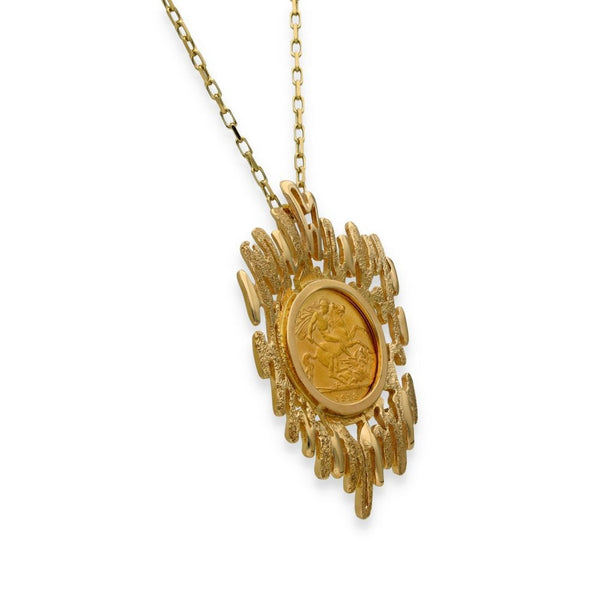 1913 Yellow Gold Half Sovereign Coin Pendant & Chain - 19"