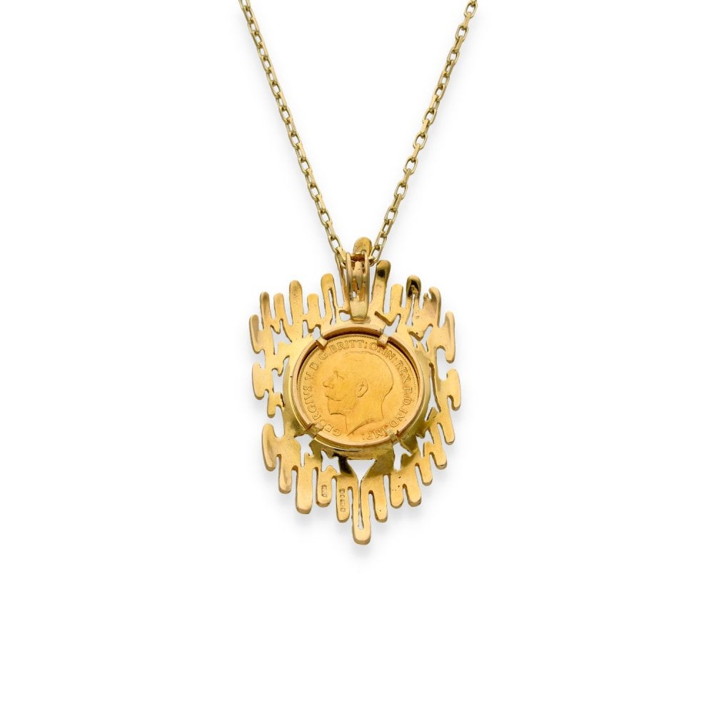 1913 Yellow Gold Half Sovereign Coin Pendant & Chain - 19"
