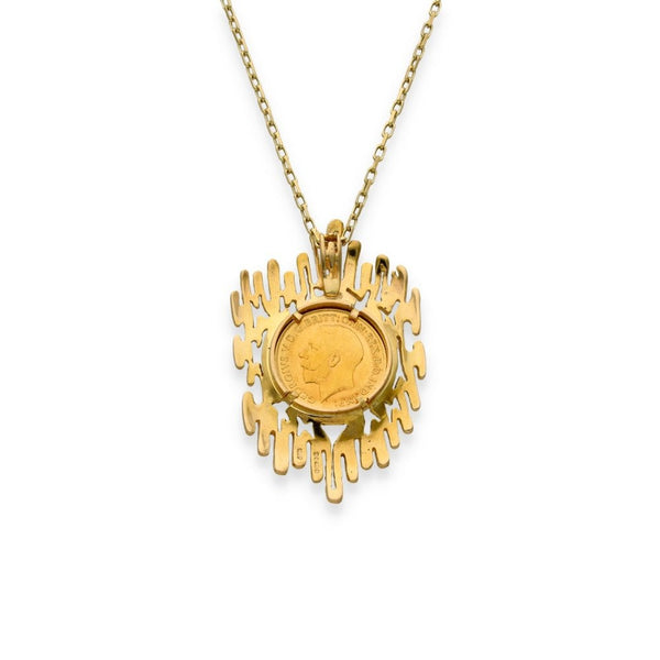 1913 Yellow Gold Half Sovereign Coin Pendant & Chain - 19"