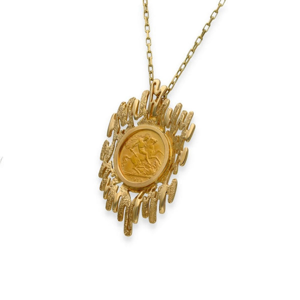 1913 Yellow Gold Half Sovereign Coin Pendant & Chain - 19"