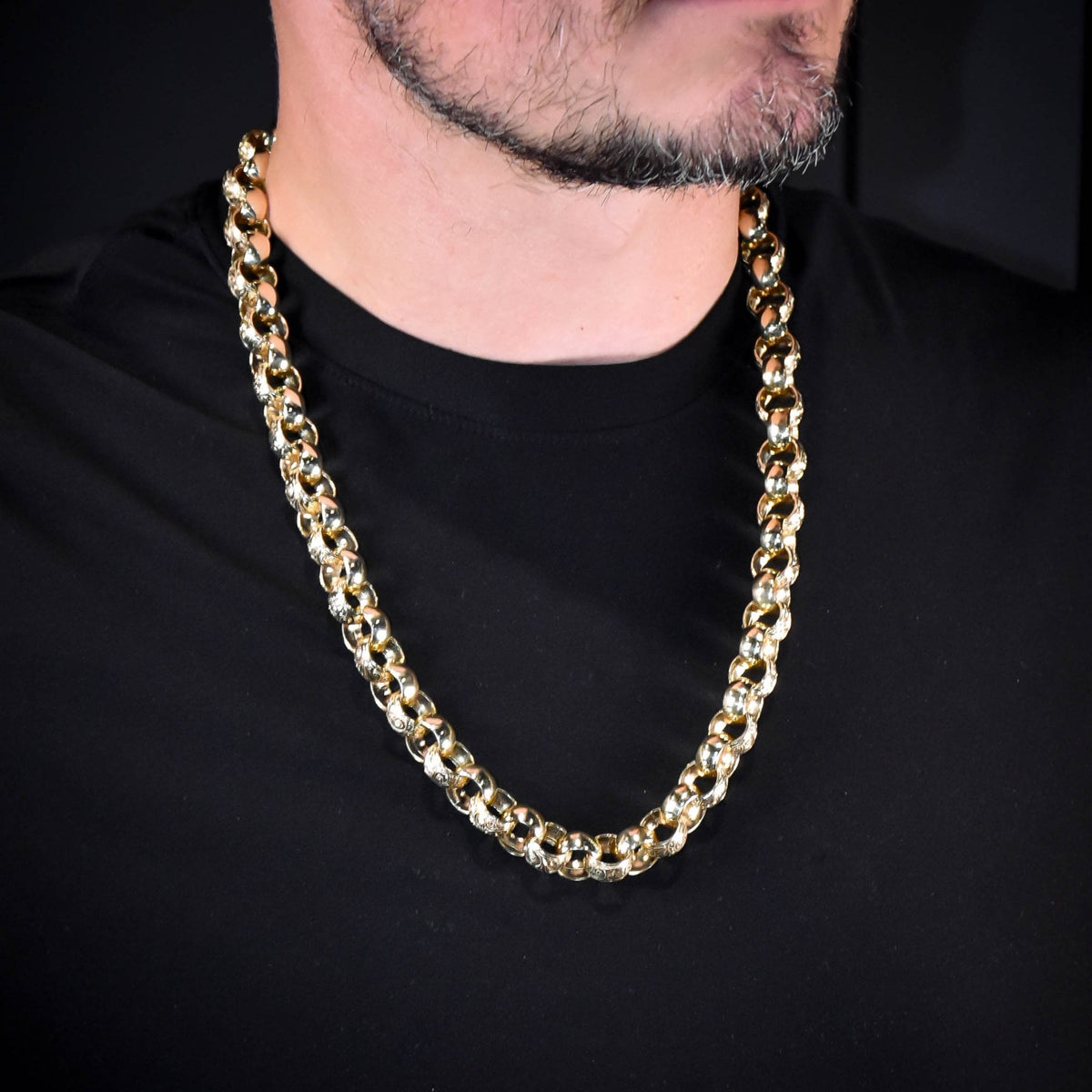 9ct Yellow Gold Heavy Patterned Rollerball Chain - 26" - 184.3g