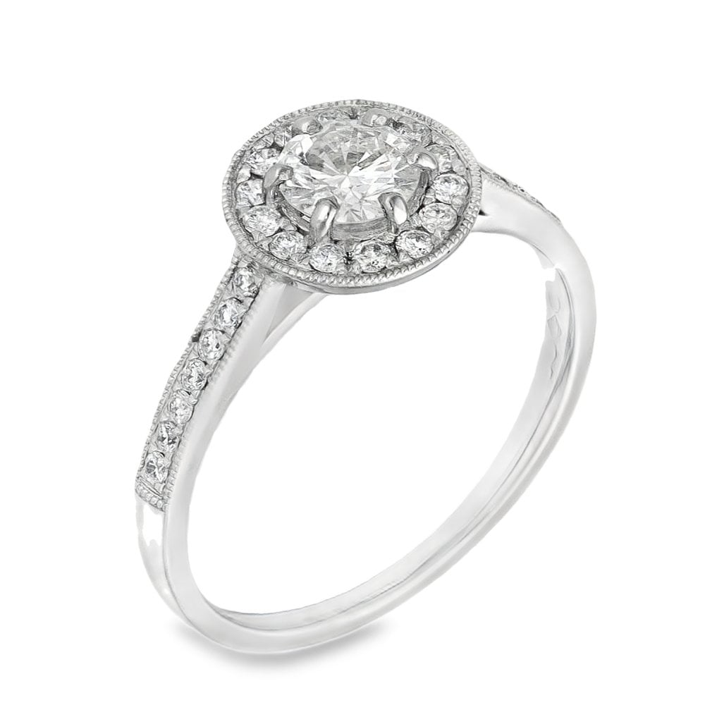 Ladies Platinum Diamond Halo Engagement Ring - 0.66ct