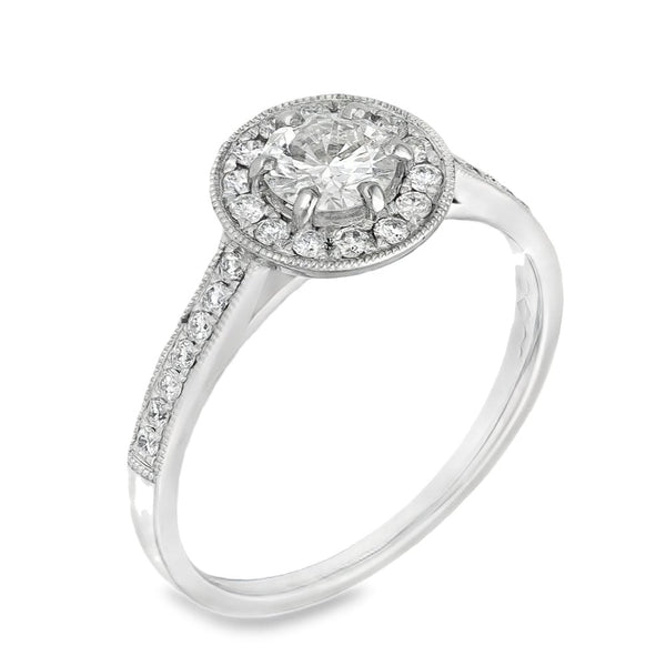 Ladies Platinum Diamond Halo Engagement Ring - 0.66ct