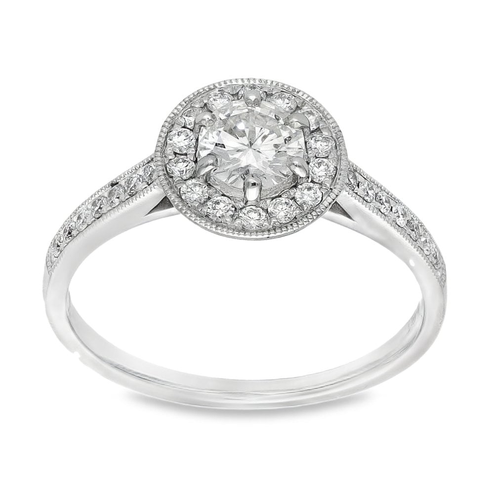Ladies Platinum Diamond Halo Engagement Ring - 0.66ct