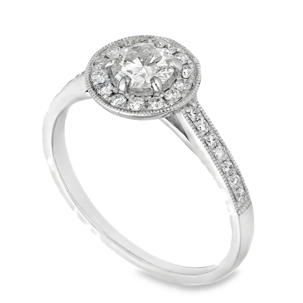 Ladies Platinum Diamond Halo Engagement Ring - 0.66ct