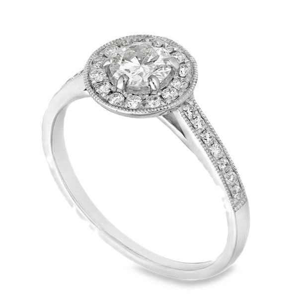 Ladies Platinum Diamond Halo Engagement Ring - 0.66ct