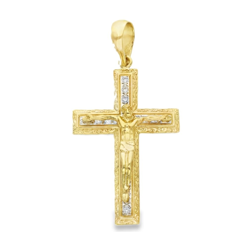 9ct Yellow Gold Large CZ Crucifix Pendant - 43x70x9mm - 18.4g