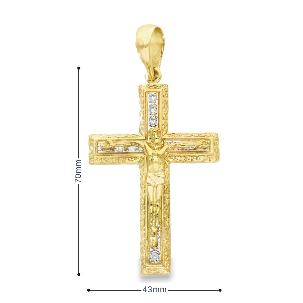 9ct Yellow Gold Large CZ Crucifix Pendant - 43x70x9mm - 18.4g