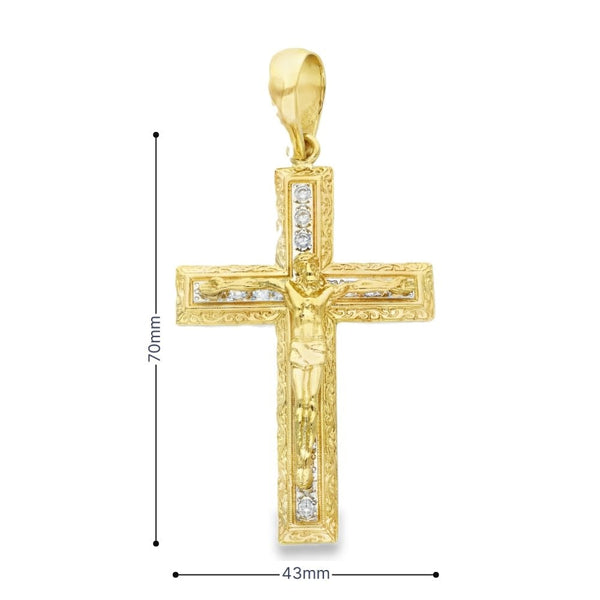 9ct Yellow Gold Large CZ Crucifix Pendant - 43x70x9mm - 18.4g