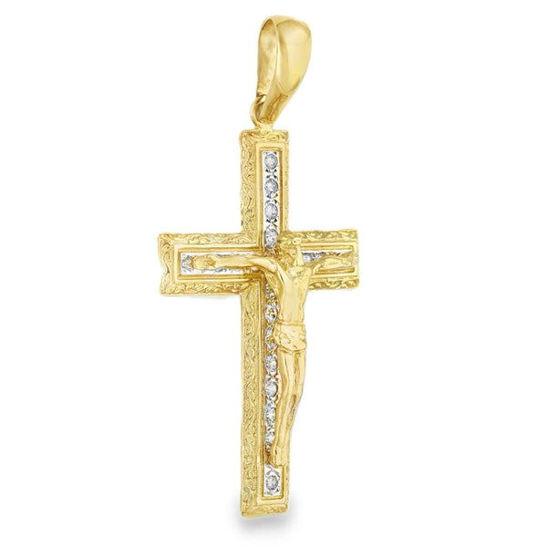 9ct Yellow Gold Large CZ Crucifix Pendant - 43x70x9mm - 18.4g