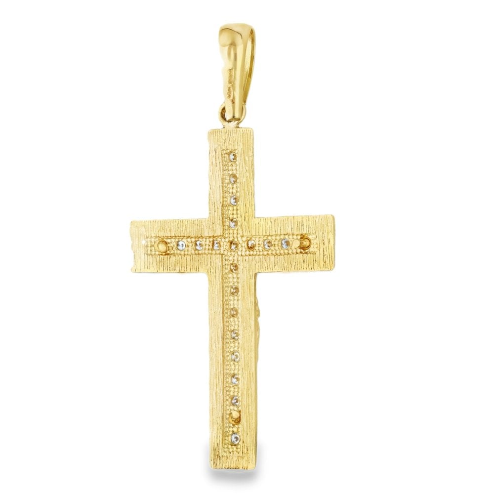 9ct Yellow Gold Large CZ Crucifix Pendant - 43x70x9mm - 18.4g