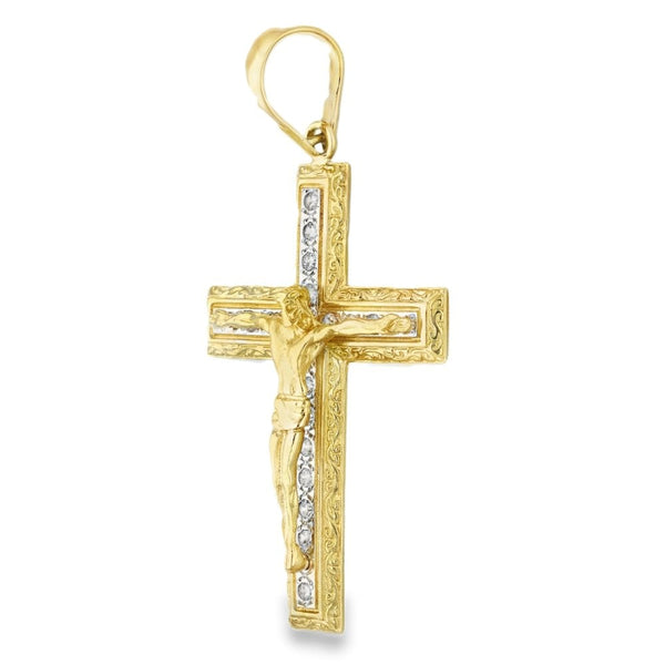 9ct Yellow Gold Large CZ Crucifix Pendant - 43x70x9mm - 18.4g
