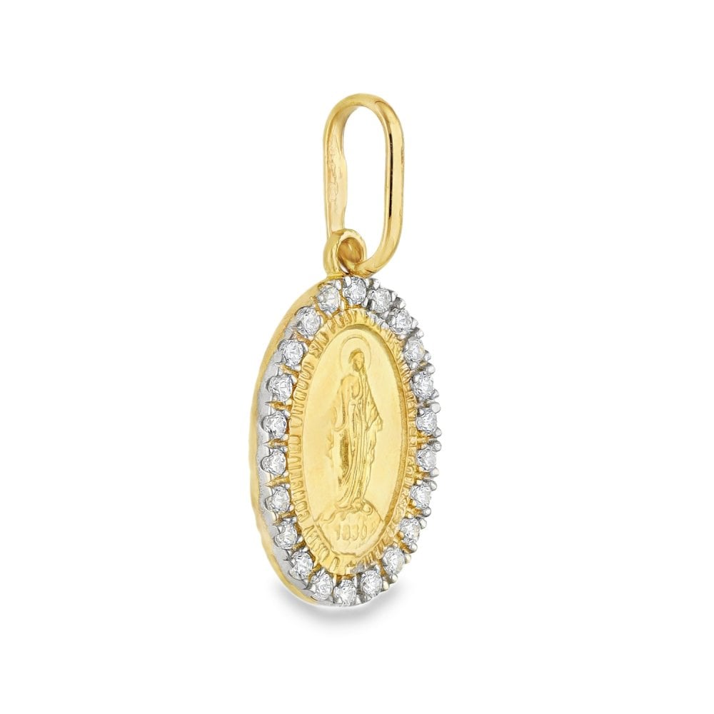 9ct Yellow Gold CZ Miraculous Medal Pendant - 12x15x1mm - 1.7g