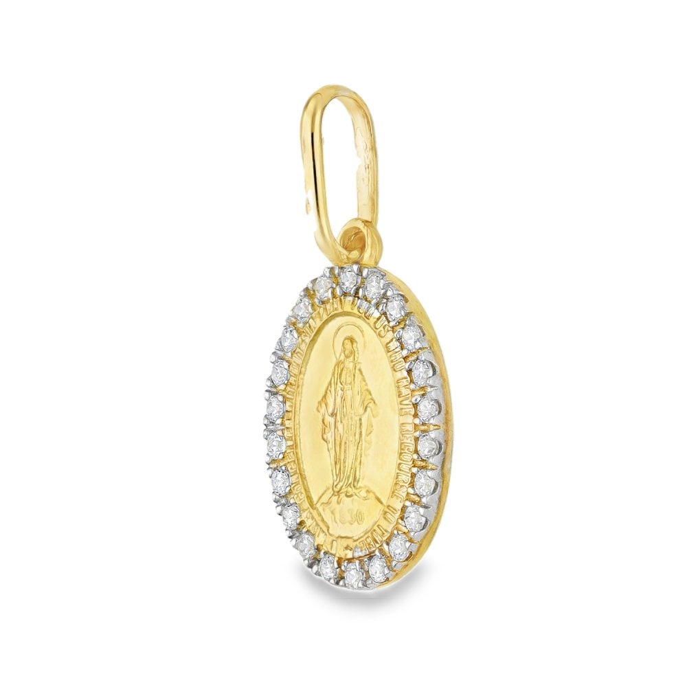9ct Yellow Gold CZ Miraculous Medal Pendant - 12x15x1mm - 1.7g