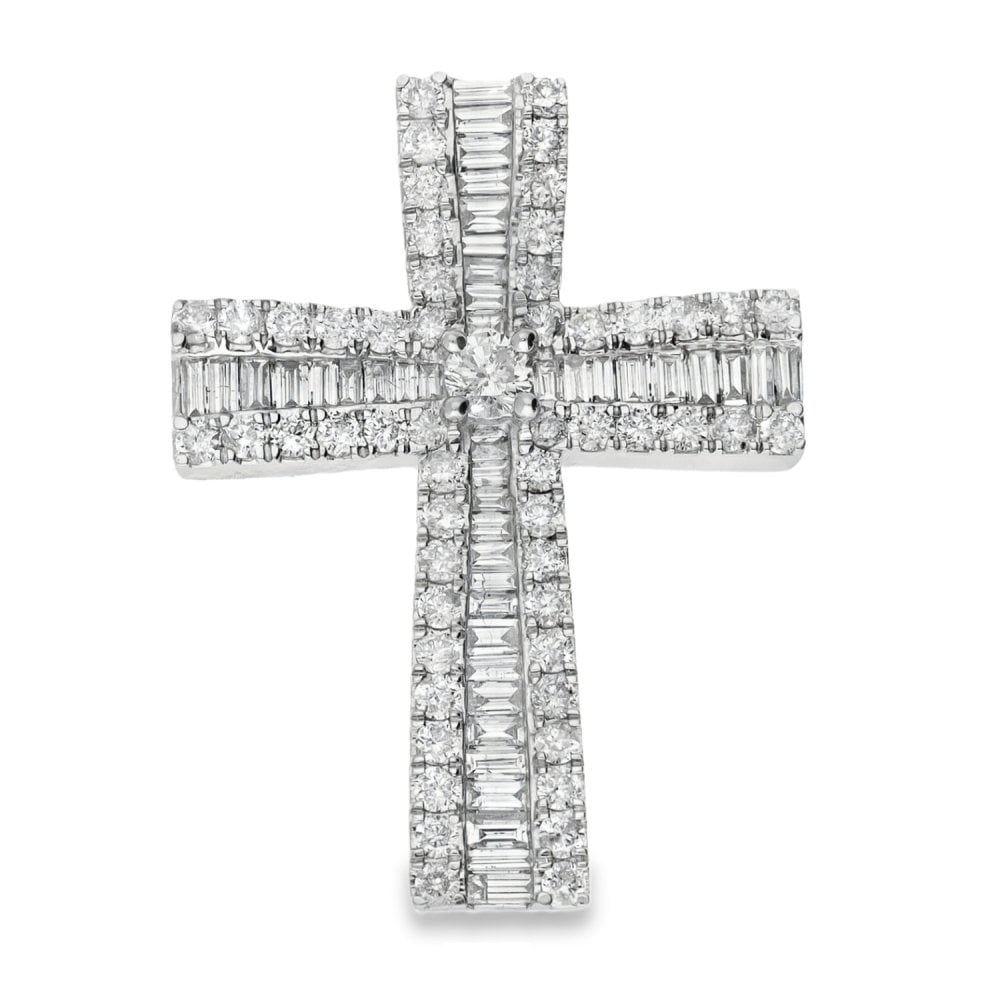 9ct White Gold Diamond Cross Pendant - 23x32x4.5mm - 1.98ct