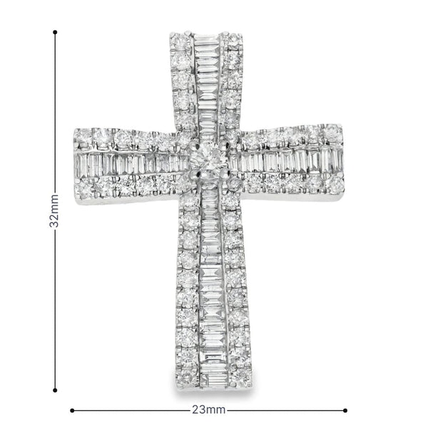 9ct White Gold Diamond Cross Pendant - 23x32x4.5mm - 1.98ct