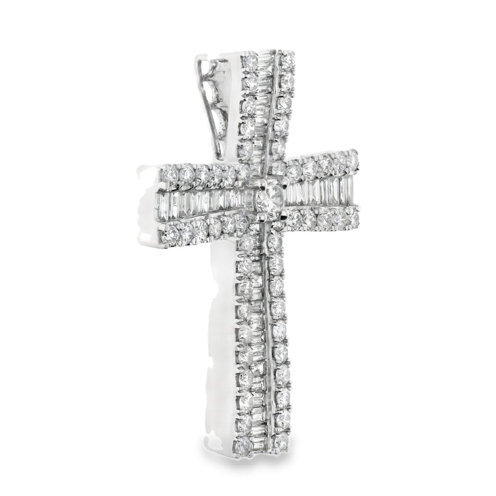 9ct White Gold Diamond Cross Pendant - 23x32x4.5mm - 1.98ct