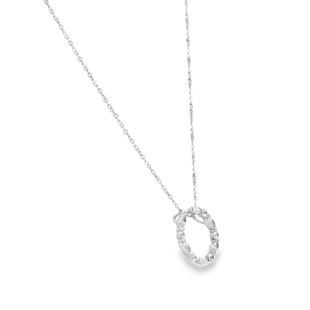 9ct White Gold Cubic Zirconia Circle Pendant & Necklace - 16/18"